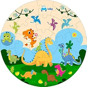 FunBlast Wooden Jigsaw Puzzles for Kids - Paperless Dinosaur Wooden Jigsaw Puzzle Set, DIY Floor Puzzles for Boys & Girls Learning Educational Toys for Children (28 Pieces; Multicolor)