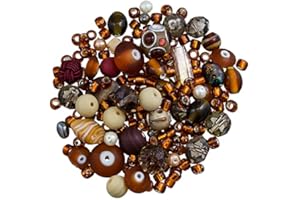 BEADS JAR Glass Acrylic Metal Beads Mix Browns and Creams 100g