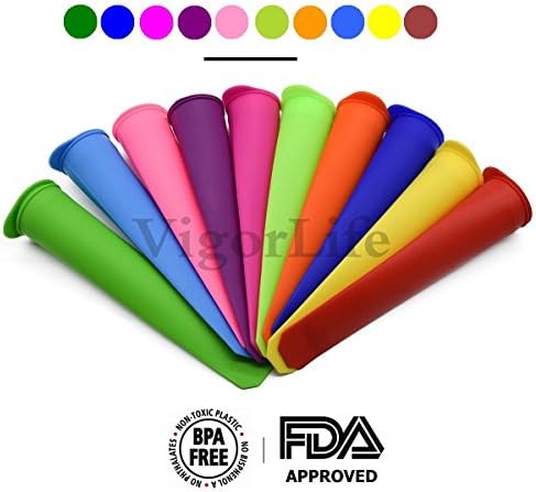 Vigorlife 10 Pack Silicone Popsicle Mold Set - Food Grade, BPA Free - Make Healthy Food For Your Kids