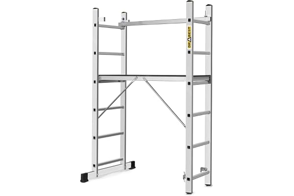DRABEST Échafaudage Aluminium 3 en 1 Échelle Multifonction 2x6 Marches Plateforme de Travail Antidérapante Charge Max 150 kg avec Crochet Seau