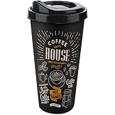 Kapaklı Kahve Bardağı Pratik Kullanımlı Plastik Kahve & &Ccedil;ay Kupası Sıcak İ&ccedil;ecek Bardakları Hot Drinks Kabı (650 ml, Coffee Ho