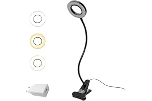 EYOCEAN Lampka do czytania LED, lampa zaciskowa typu "łabędzia szyja", lampa zaciskowa do pielęgnacji oczu, 3 tryby i 10 poziomów ściemniania, lampka zaciskowa do biura, użytku domowego, adapter CE, 7
