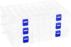 Qualsen Plastik Aufbewahrungsbox Einstellbar Fächer Sortimentskasten Schmuckschatulle Werkzeugcontainer (Transparent x 3 (34 Gitter))