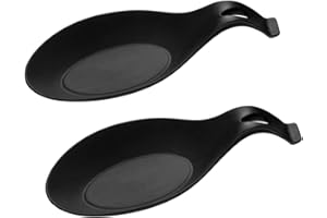 MAKOTO NOBU 2 Pièces Repose Cuillère en Silicone, Porte Cuillère de Cuisine, Repose Cuillère à Chaleur de Cuisine, Pose Ustensile, Silicone Spoon Rest pour Louches, Pinces, Spatule, la Salle à Manger (Noir)