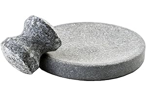 KROGHIN Small Size 6in/15cm Granite Grinder Mortar and Pestle Set Stone Plate Set for Spice and Salt on Camping Primitive Lava Dish (1.8 lbs-0.8 kg)