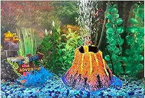 AQUAPETZWORLD Aquarium Volcano Ornament Kit with Air Stone Bubbler Fish Tank Decorations (Volcano)
