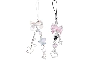 MYGLOAR Lot de 2 breloques Y2K mignonnes pour téléphone portable - Motif fraise-Papillon - Étoile - Accessoire pour la plupart des coques de téléphone portable - Porte-clés -