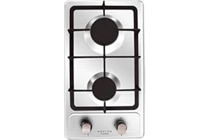 Noxton 2 Ring Gas Hob Built-in with Plug Stainless Steel Cast Iron Pan Support, Flame Out Protection Prevent Gas Leakage LPG/NG Kit