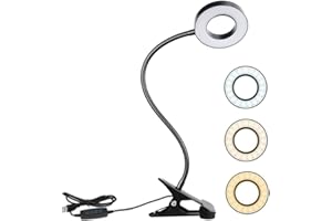 Wasserquelle USB Clip-on LED Reading Light - Eye Protect Desk Lamp With 3 Colors & 11 Dimmable Brightness, 48 LEDs for Studying/Working/Gaming