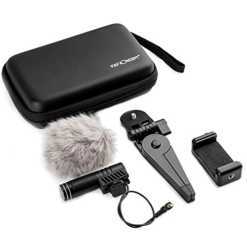 K&F Concept Microfono a Clip Porta Cellulare Universale Smartphone Supporto a Tavola con Pinza Regolabile per 3.5mm Iphone e Android