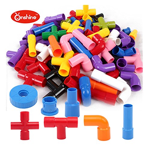 Onshine 72pcs Plastics Pipe Plug Match Building Puzzle Toys Assembling Educational Construction Toy Set for Children Boys Girls
