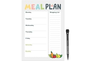 FIRST4MAGNETS Magnetic A4 Weekly Meal Planner and Shopping List for Fridge, Whiteboard or Office with Dry Erase Fruity Design - Get Organised and Reduce Stress
