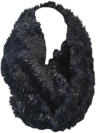Ladies Women Girls Faux Fur Metallic Foil Sparkly NAVY BLUE Snood Soft Warm Scarf