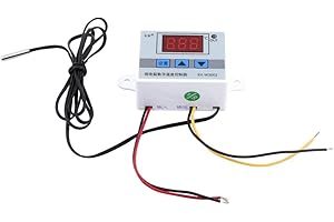 ‎WALFRONT Cyfrowy regulator temperatury, wstępnie okablowany termostat z wodoodpornym czujnikiem XH-W3002 DC 24 V, 2-stopniowy tryb ogrzewania i chłodzenia AC 220 V