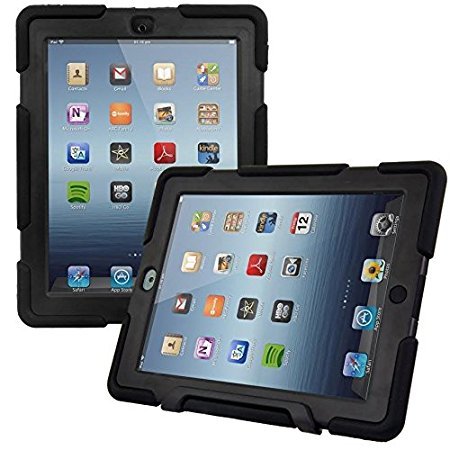 Outdoor Hybrid Schutz Hülle Cover für iPad 2 / 3 / 4 ( 12,9 Zoll ) ULTRA STARK Anti Schock rutschfest Gummi Schutzhülle mit Aufsteller / Stand Schwarz MMOBIEL