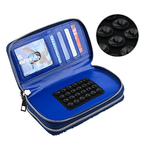 Te-Rich Double Zipper Wallet Phone case Canvas Coin Purse Clutch Bag Elephant Pattern Card Holder with Mobile Phone Holder Sucker Cup And Coin Pocket