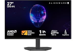 Alienware AW2726DL 27" QHD Monitor|280Hz Refresh, IPS Panel|AMD FreeSync Premium+VESA AdaptiveSync|1ms GTG Extreme|Height Tilt Swivel Pivot|1000:1 Contrast|400 cd/m2 Brightness|93% DCI-P3|HDMI, DP 1.4