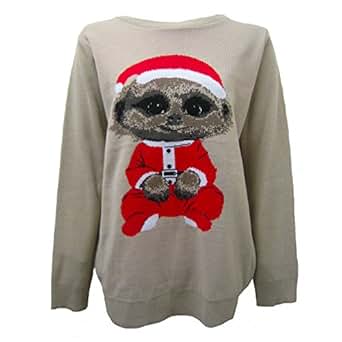 NEW WOMENS LADIES ADULT NOVELTY JUMPER MEERKAT BABY OLEG CHRISTMAS SWEATER S-XL (S, OATMEAL 