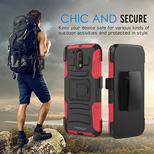 MoKo Moto G4   G4 Plus Funda - Cubierta Superior Resistente con Pata de cabra    ltimo Protecci  n de Caiga y Absorbente de impactos para Motorola Moto G 4th Generaci  n   G4 Plus 5 5 Pulgadas 2016  Rojo