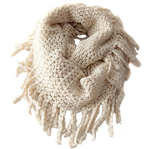 TININNA Fashionable Autumn Winter Kids Toddler Knit Warmer Tassels Neck Scarf Circle Loop Round Scarves Shawl - Beige