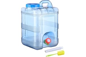 RUYI Bidon d'eau avec robinet et couvercle à visser, sans BPA, réservoir d'eau potable, portable avec poignée, pour caravane, pique-nique, randonnée, bleu transparent