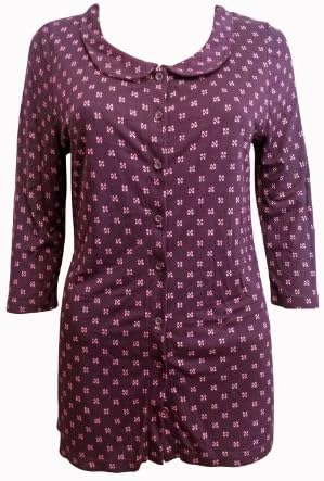 Peter Pan Collar Retro / Vintage Pattern 3/4 Sleeve Ladies Blouse / Top / Shirt (12, Purple)