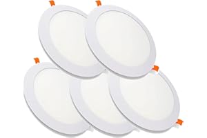 MUNDDY® - PACK DE 5 Downlight LED Panel Empotrable Redondo, iluminacion 6W, 4000k Blanco Neutro, marco blanco Driver incluid .Envio desde Madridrid
