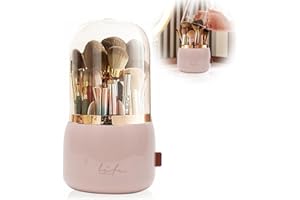 LOMUG Organizer na pędzle do makijażu, obracany o 360°, organizer na kosmetyki z pokrywką, organizer do przechowywania pędzli do makijażu, szminki, etui, uchwyt na pędzle do toaletki, sypialni,