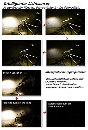 Fahrradlicht USB Wiederaufladbare Fahradbeleuchtung Fahrradlampen Set Fahrrad Frontlicht Rücklicht - 4