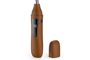 SESATOOK Nose Hair Trimmer, Rechargeable Professional Painless Nose Trimmer for Ear and Eyebrow, with Dual Edge Blades Easy Cleaning and Washing (Brown)