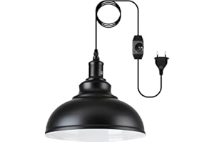 AANYHOH Lampa wisząca z wtyczką, lampa wisząca w stylu vintage, ściemniana, czarna, metalowa, gwint E27, z kablem 4,5 m i przełącznikiem ściemniacza, do użytku na zewnątrz i wewnątrz, do ogrodu, na balkon