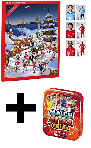 Preisvergleich Produktbild FC Bayern München Adventskalender 2016 inkl. 5 Euro Bayern München Gutschein + Topps Match Attax EXTRA Saison 2013 / 14 - Mini-Tin