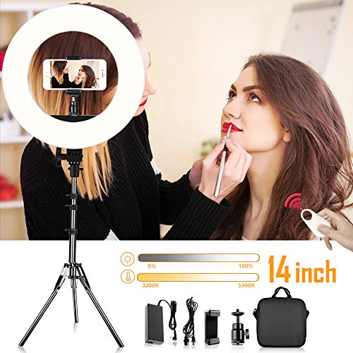 LED Ring Light, SAMTIAN Regolabile da 14 pollici 3200-5900K Anello bicolore 384 Kit luce a LED con supporto da 79 pollici Supporto telefonico Telecomando per fotocamera Telefono Video Fotografia