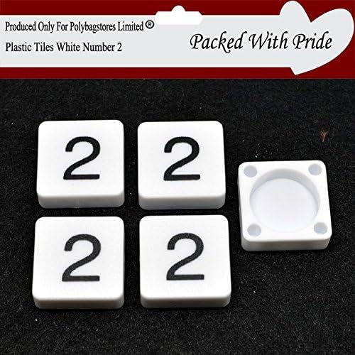 PACK OF 5 NUMBER 2 - WHITE PLASTIC SCRABBLE TILE NUMBERS - 0 1 2 3 4 5 6 7 8 9 &amp; @ - THESE TILES ARE PRODUCED AND PACKAGED ESPECIALLY FOR POLYBAGSTORES LIMITED® (Number 2)