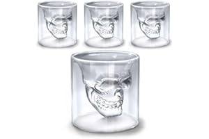 SHOP-STORY - Lot de 4 Verres en forme de Tête de Mort - Shooters pour Liqueur Whisky Vodka et autres - Crâne Petite taille - Soirée à Thème
