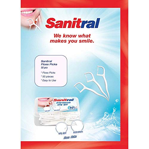 Sanitral Dental Floss Sticks, Strong Non-Shred Floss, 2 in 1 Advance Cleaning Toothpick in Clear Box Perfect for Family,Hotel,Travel (100 pcs)