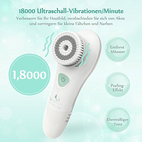 Ultraschall Gesichtsreinigungsbürste USpicy Elektronische Vibrierende Gesichtsbürste für Körper, Peelende Wirkung, Tiefenreinigenden Gesichtspflege mit 2 Bürstenköpfen - 3