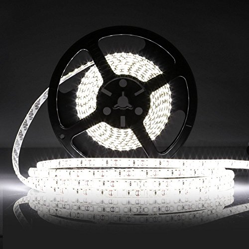 LEDMO® Kaltweiß LED Streifen, 5 Meter läng Wasserdicht Flexible lichtband mit 600 LEDs (SMD2835), für den Innenraum und Halb-außenraum Balkon.