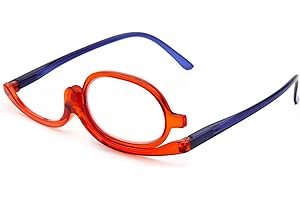 Amorays Occhiali per Truccarsi Donna, Occhiali da Lettura rotanti per strumento Monolente per Trucco Moda L3660NEW（Arancione，+2.5）