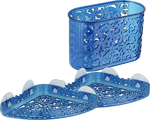 Wenko Flower 3-teiliges Bad & WC Set 3 in 1 blau 1 Universal- / Duschablage groß 2 Duscheckablage