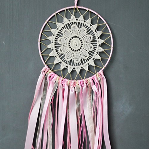 Böhmen Rosa Riibon Spitze Feder Traumfänger Hauptwanddekor Hängen - 4