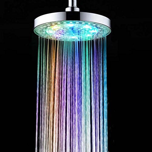 LED Shower Head, Temperature Sensor LED Rainfall Round Shower Head with 7 Colors Automatic Changing for Bathroom