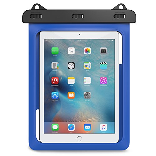 MoKo Wasserdichte Hülle Tasche Beachbag mit Halsband für MediaPad M2 10 / Samsung Tab A 10 / Tab A 9.7 / Tab E 9.6, bis zu 10 Zoll Tablets, Schutzhülle für Strand, Wandern, Outdoor - IPX8, Blau