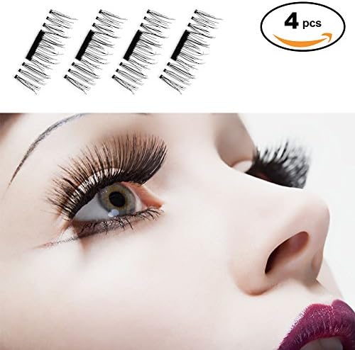 False Magnetic Eyelashes 3D Reusable Fake Eyelashes ,Best Fake eye Lashes Extensions No false eyelashes glue 0.2mm Ultra-thin 3D Fiber for Natural Look 1 Pairs 4 Pieces