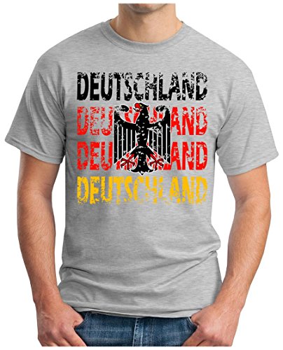 OM3 – DEUTSCHLAND – T-Shirt GERMANY EM 2016 FRANKREICH FRANCE FUSSBALL FANSHIRT SOCCER CUP SPORT TRIKOT EUROPAMEISTER, 4XL, grau meliert