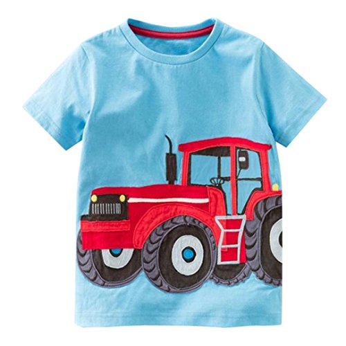 Zolimx Ropa de Bebé Niño Niñas Camisetas de Manga Corta Blusa de Camiseta de Impresión de Dibujos Animados Tractor (Azul, 4 años)
