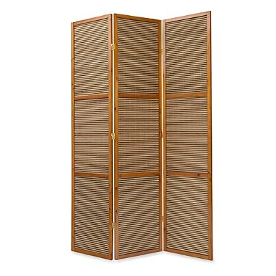 Homestyle4u 3 pan Diviseur de pièce paravent taille spéciale 2 m de hauteur - bois diviseur Shoji avec du bambou en brun clair