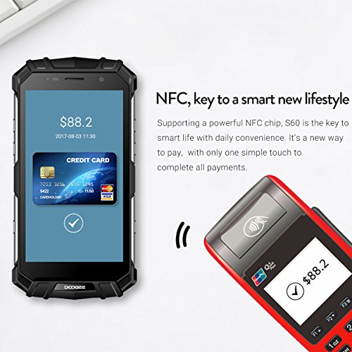 Outdoor Handy, DOOGEE S60 4G Dual SIM Smartphone Ohne Vertrag Android 7.0, 5,2 Zoll FHD Display mit 6GB / 64GB, 21 MP Hauptkamera, 5580mAh 12V2A Fingerabdruck NFC IP68 Wasserdichte Smartphone -Schwarz