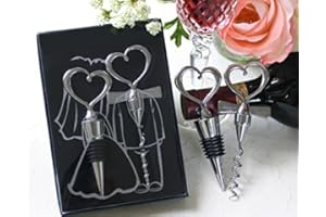 VASARA Set di 20 set di vino unione di cuori – tappo e cavatappi per bomboniere di matrimonio uomo donna