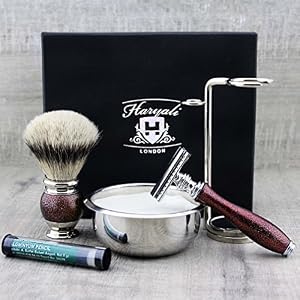 Haryali London Silver Tip Badger Brush & Double Edge Safety Razor, Stand, Bowl and Soap Perfect Mens Shaving Kit for Men - Image 3